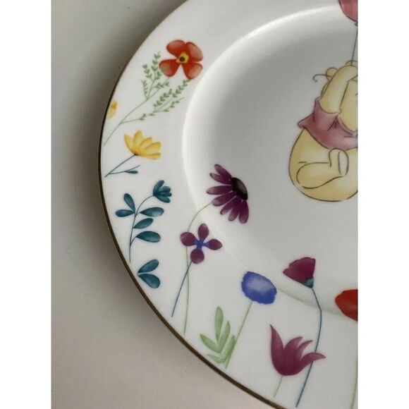 Disney Winnie The Pooh Balloon Spring Floral Dinner Plate Golden Rim Easter New - Picture 3 of 9